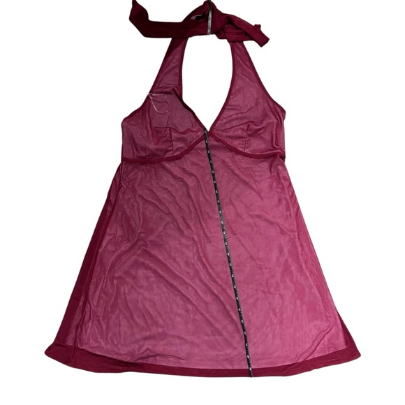NWT Wild Fable Cherry Red Scarf Halter V-Neck Mesh Mini Dress - Picture 11 of 13